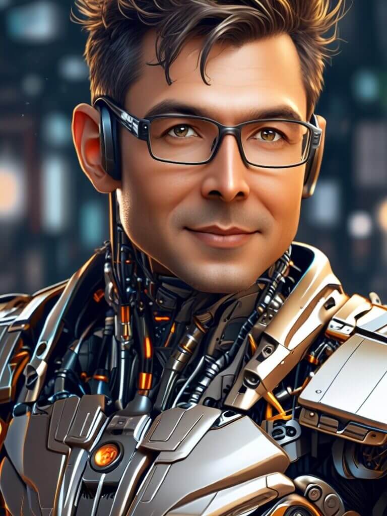 AI Headshot: Closeup portrait of {prompt} as a cyborg, mechanical parts, ultra realistic, concept art, intricate details, eerie, highly detailed, photorealistic, 8k, unreal engine. art by artgerm and greg rutkowski and charlie bowater and magali villeneuve and alphonse mucha, golden hour, cyberpunk, robotic, steampunk, neon colors, metallic textures