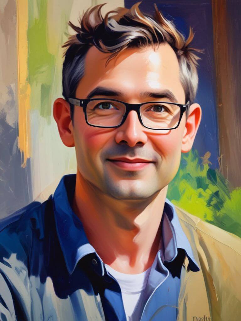 AI Headshot: Portrait, impressionist painting of {prompt}, loose brushwork, vibrant color, light and shadow play, headshot, artistic