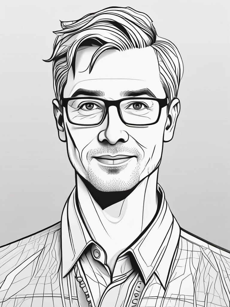 AI Headshot: line art drawing of {prompt}, portrait, sleek, modern, minimalist, graphic, line art, vector graphics