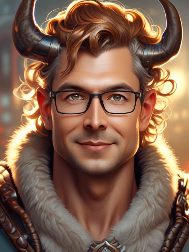 AI Headshot: Closeup portrait painting of {prompt} as a viking, ultra realistic, concept art, intricate details, powerful and fierce, highly detailed, photorealistic, octane render, 8 k, unreal engine. art by artgerm and greg rutkowski and charlie bowater and magali villeneuve and alphonse mucha, golden hour, horns and braids in hair, fur-lined cape and helmet, axe in hand, looking towards the camera