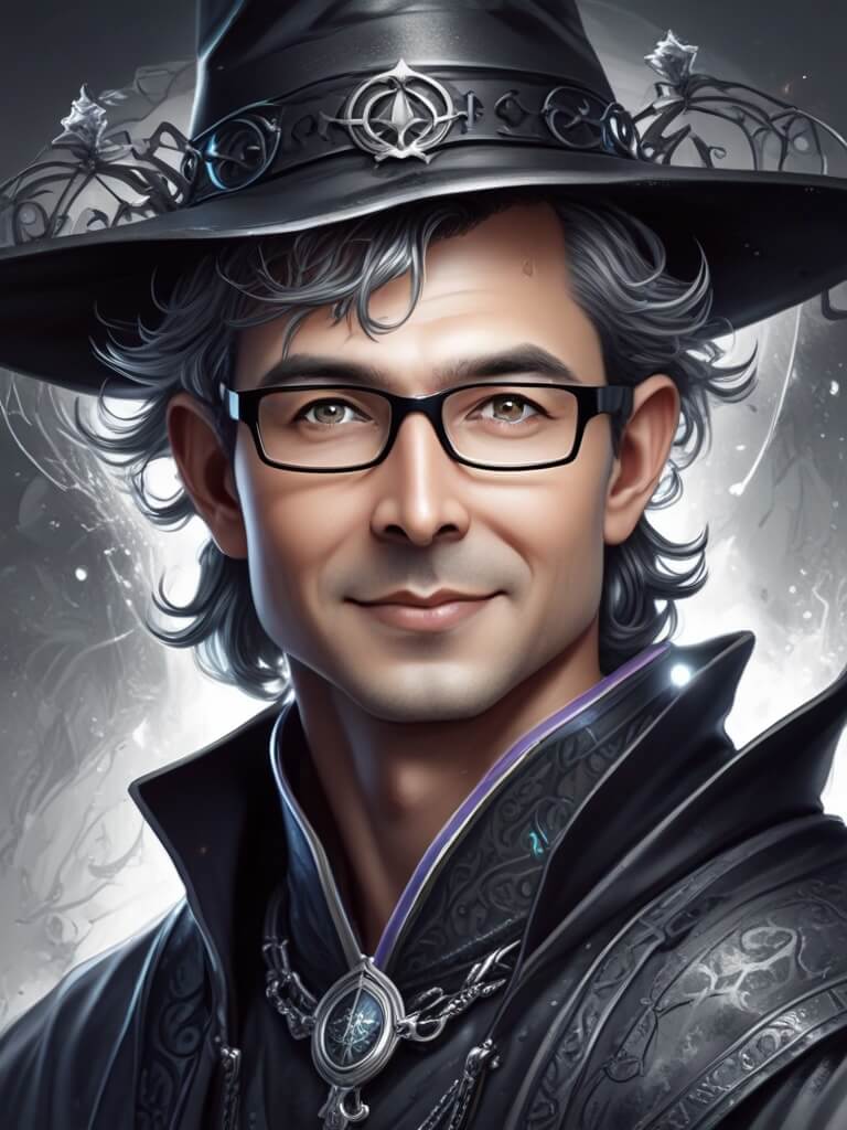 AI Headshot: Closeup portrait of {prompt} as a witch, surrounded by magical elements, highly detailed, photorealism, digital painting, dark colors, grayscale, intricate details, art by yuumei, greg rutkowski, eddie hong, and charlie bowater, ultra realism, magical elements