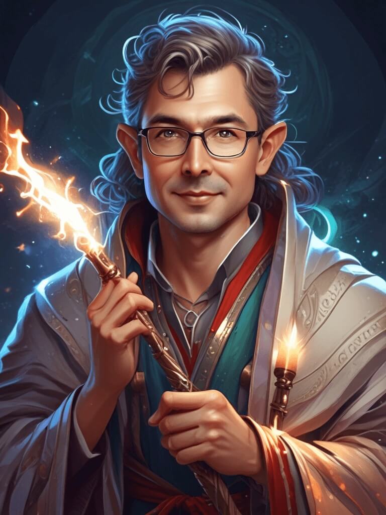 AI Headshot: Closeup portrait of {prompt} as a wizard, highly detailed {prompt}, fantasy concept art, intricate details and textures, magical, colorful, art by wlop, greg rutkowski, charlie bowater, magali villeneuve, alphonse mucha, surreal, {prompt} looking into the distance, holding a staff, fire and stars in the background